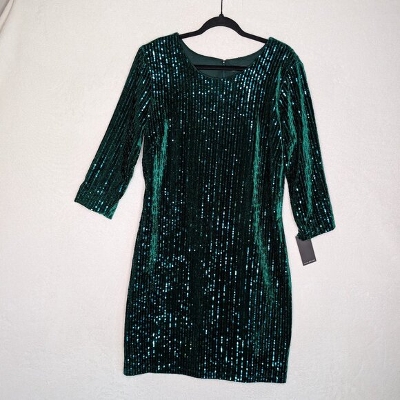 Julia Jordan Dresses & Skirts - NWT Julia Jordan Green Velvet Velour Sequin Dress Size 14